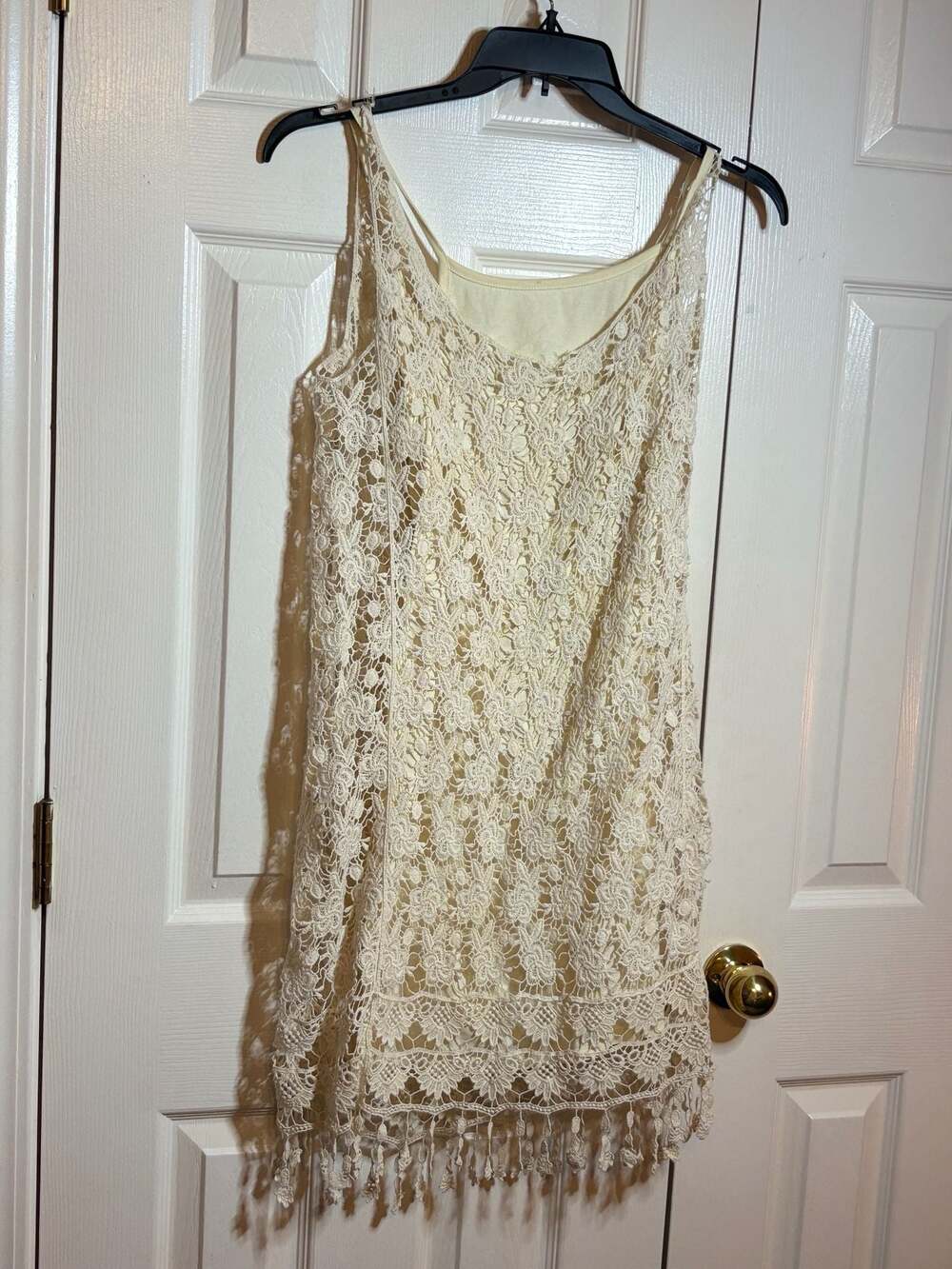 Others Follow Ivory Crochet Lace Tassel Slip Mini Dress #1255 - Picture 4 of 7